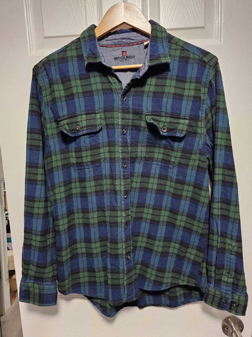 Woolrich Shirt Mens L Green Plaid Long Sleeve Flannel Button Up Casual Outdoor